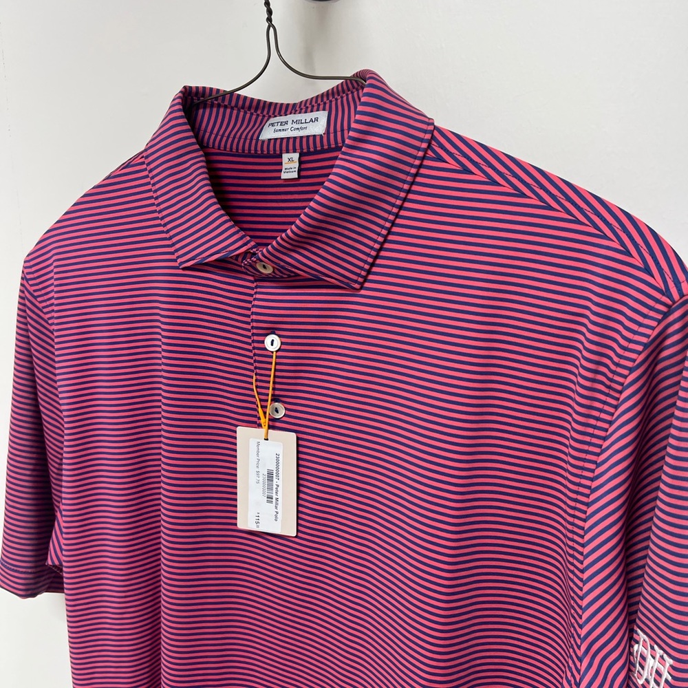 Peter Millar Men's Polo in Pink and Navy Stripes